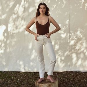 Reformation Cynthia High Rise Straight Jeans in Bone